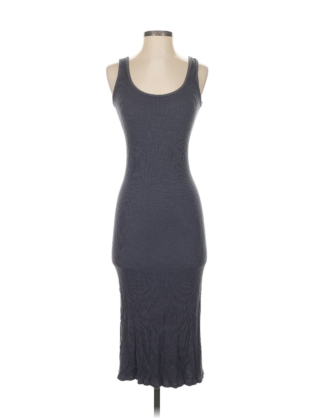 Monrow Sleeveless Ribbed Midi Dress in Charcoal